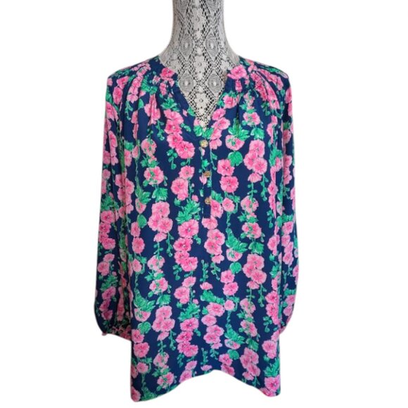 NWT Lilly Pulitzer Oyster Bay Navy Elsa Silk Top Size XL - Picture 2 of 5